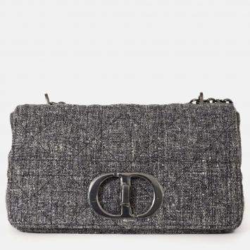 Pre Owned Christian Dior 2022 Grey Tweed Medium Caro Bag