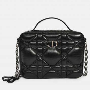 Pre Owned Christian Dior Black Puff Cannage Zip Around Chain 'Caro Box' Bag