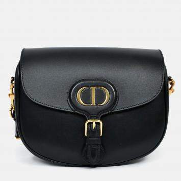 Pre Owned Christian Dior Black Leather Large Bobby Oblique Canvas Strap Crossbody Bag