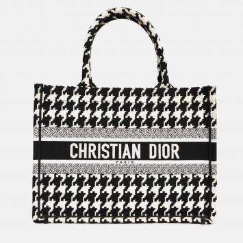 Pre Owned Christian Dior 2021 Black/White Houndstooth Medium Book Tote