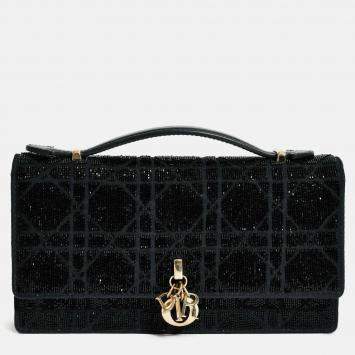 Pre Owned Christian Dior 2023 Black Bead Embellished My Dior Mini Bag with Chain