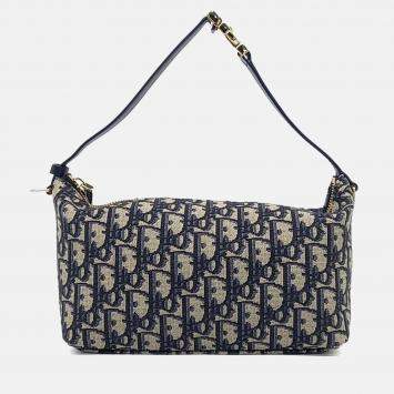Pre Owned Dior Navy Blue Fabric Oblique Travel Nomade Pouch Medium
