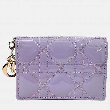 Pre Owned Dior Purple Patent Leather Patent Cannage Card Holder