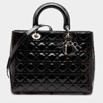 مملوكة مسبقًا Dior Black Large Patent Cannage Lady Dior