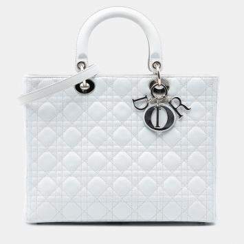 مملوكة مسبقًا Dior White Large Lambskin Cannage Lady Dior