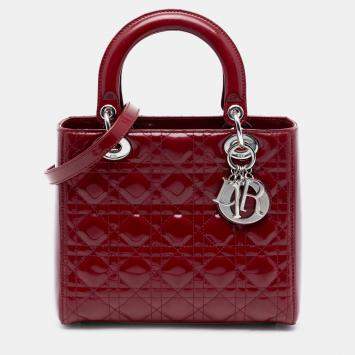Pre Owned Dior Red Medium Patent Cannage Lady Dior