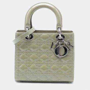 Pre Owned Dior Green Medium Patent Cannage Lady Dior