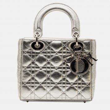 Pre Owned حقيبة يد ديور ليدي ديور My ABCDior معدن لامع فضي صغير جلد عجل مبطن كنّاج