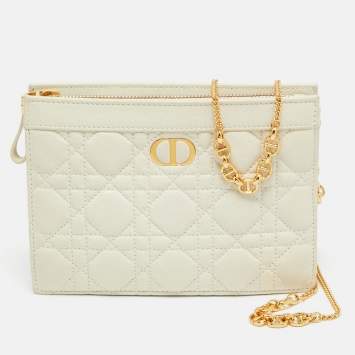 Pre Owned Dior Caro Every Dior Off White Cannage Leather Pouch