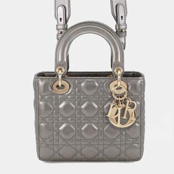 Pre Owned Dior My Abcdior Lady Dior Cannage Metalicgray Lambskin Size Small