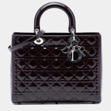 Pre Owned Dior Purple Large Patent Cannage Lady Dior