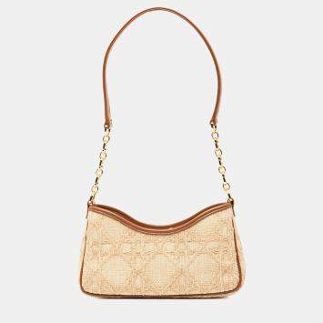 Pre Owned Dior Brown Mini Raffia Macrocannage 30 Montaigne Avenue Hobo
