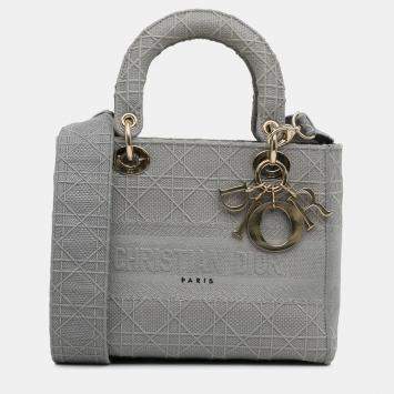 Pre Owned Dior Grey Medium Canvas Cannage Lady D Lite