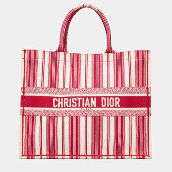 Pre Owned Dior Red Large Striped Book Tote