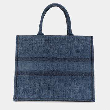 Pre Owned Dior Blue Large Oblique Denim Book Tote
