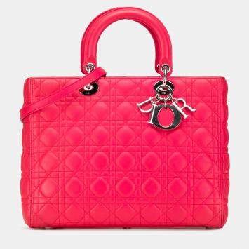 Pre Owned Dior Pink Large Lambskin Cannage Lady Dior