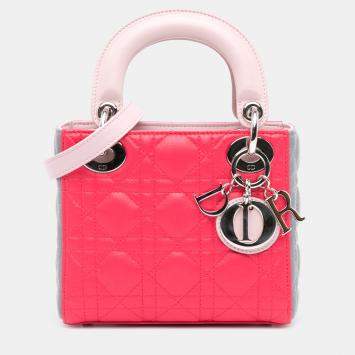 Pre Owned Dior Pink Mini Tricolor Lambskin Cannage Lady Dior