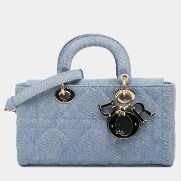 Pre Owned Dior Blue Small Denim Macrocannage Lady D Joy