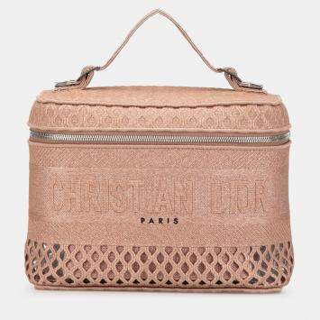 Pre Owned Dior Pink Mesh Embroidered Diortravel Vanity Case