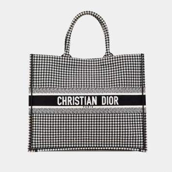 مملوكة مسبقًا Dior Black Large Canvas Houndstooth Embroidered Book Tote