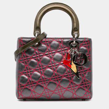 مملوكة مسبقًا Dior Grey Anselm Reyle Medium Metallic Lambskin Cannage Lady Dior
