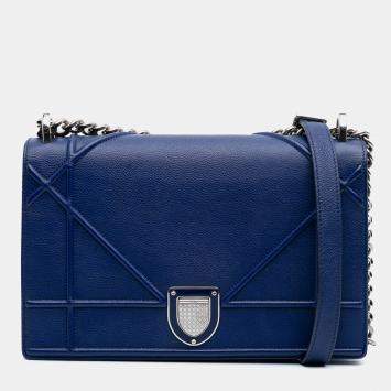 Pre Owned حقيبة ظهر ديور فلاب جلد عجل محبب أزرق متوسط الحجم