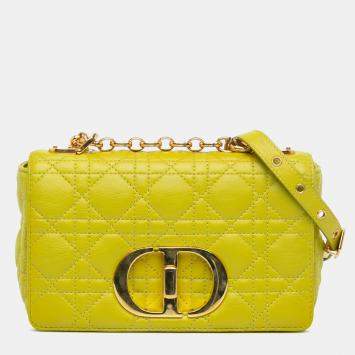 Pre Owned Dior Yellow Small Calfskin Cannage Caro Bag