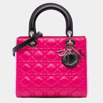 مملوكة مسبقًا Dior Black Pink Medium Tricolor Lambskin Cannage Lady Dior