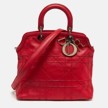 Pre Owned Dior Granville Red Cannage Leather Tote