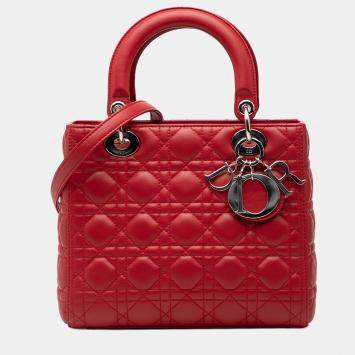 مملوكة مسبقًا Dior Red Medium Lambskin Cannage Lady Dior