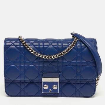 Pre Owned Dior Miss Dior Promenade Blue Cannage Leather Chain Bag
