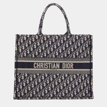 Pre Owned Dior Book Tote Large Blue Canvas Tote Bag