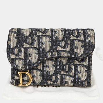 Pre Owned Dior Saddle Flap Blue Canvas Card Wallet