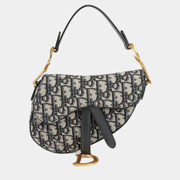 Pre Owned حقيبة كتف ديور سادل قماش أزرق ميني أوبليك