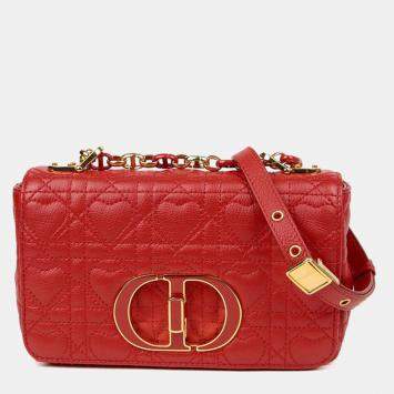 Pre Owned Dior Caro Heart Small Red Calfskin Leather Crossbody Bag