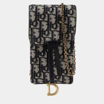 Pre Owned Dior Saddle Blue Calfskin Leather Vertical Pouch Crossbody Bag