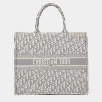 Pre Owned Dior Book Tote Large Grey Canvas Tote Bag