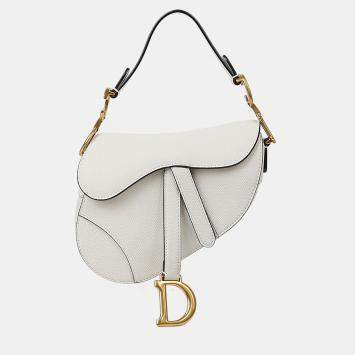 Pre Owned Dior Saddle Mini White Leather Shoulder Bag