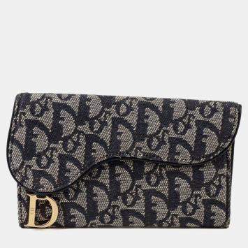مملوكة مسبقًا Dior Vintage Oblique Blue Canvas Saddle Wallet