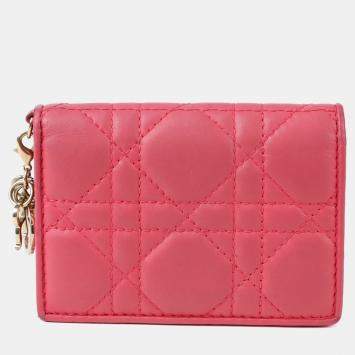 مملوكة مسبقًا Dior Lady Dior Pink Leather Flap Card Holder