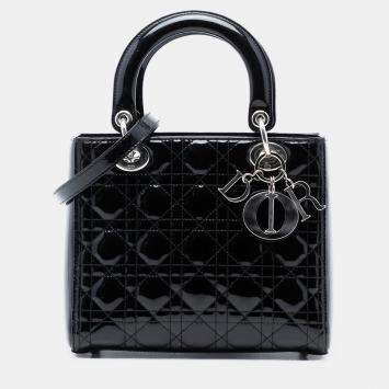 مملوكة مسبقًا Dior Black Medium Patent Cannage Lady Dior