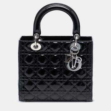 مملوكة مسبقًا Dior Black Medium Patent Cannage Lady Dior