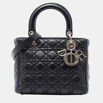 مملوكة مسبقًا Dior Black Medium Lambskin Cannage Lady Dior