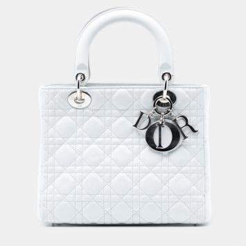 مملوكة مسبقًا Dior White Medium Lambskin Cannage Lady Dior