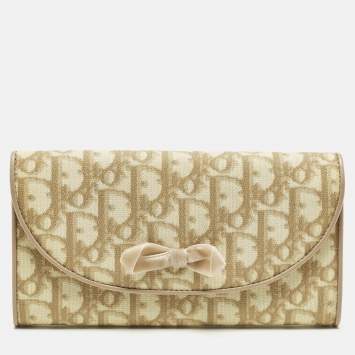 Pre Owned Dior Trotter Cream Oblique Coated Canvas Flap Continental Wallet