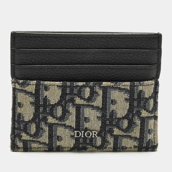 Pre Owned Dior Black Oblique Canvas and Leather Card Holder