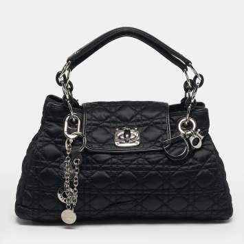 Pre Owned Dior Charming Lock Black Cannage Nylon Satchel