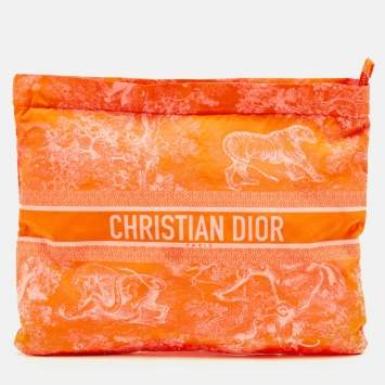 مملوكة مسبقًا Dior Toile de Jouy Neon Orange Reverse Technical Fabric DiorTravel Zipped Pouch