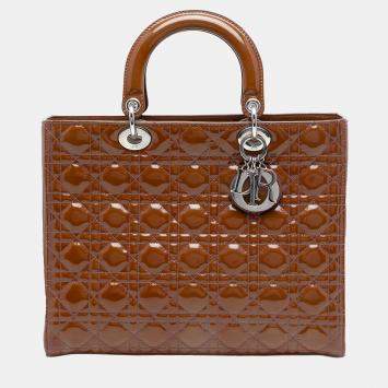 مملوكة مسبقًا Dior Brown Large Patent Cannage Lady Dior