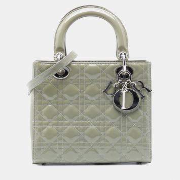 مملوكة مسبقًا Dior Green Medium Patent Cannage Lady Dior